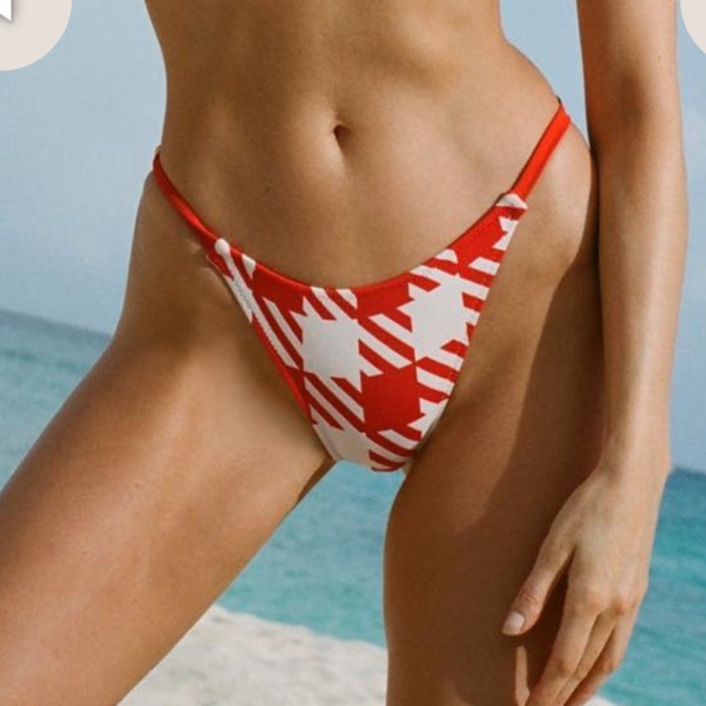 SOLID & STRIPED Morgan Red and White Bikini Bottom